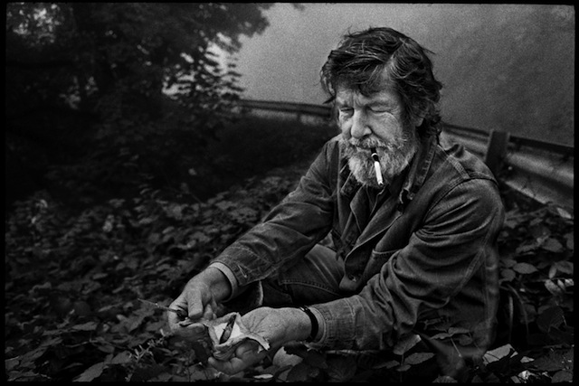 John Cage collecting mushrooms, Grenoble, France, Spring 1972. Photo: James Klosty.