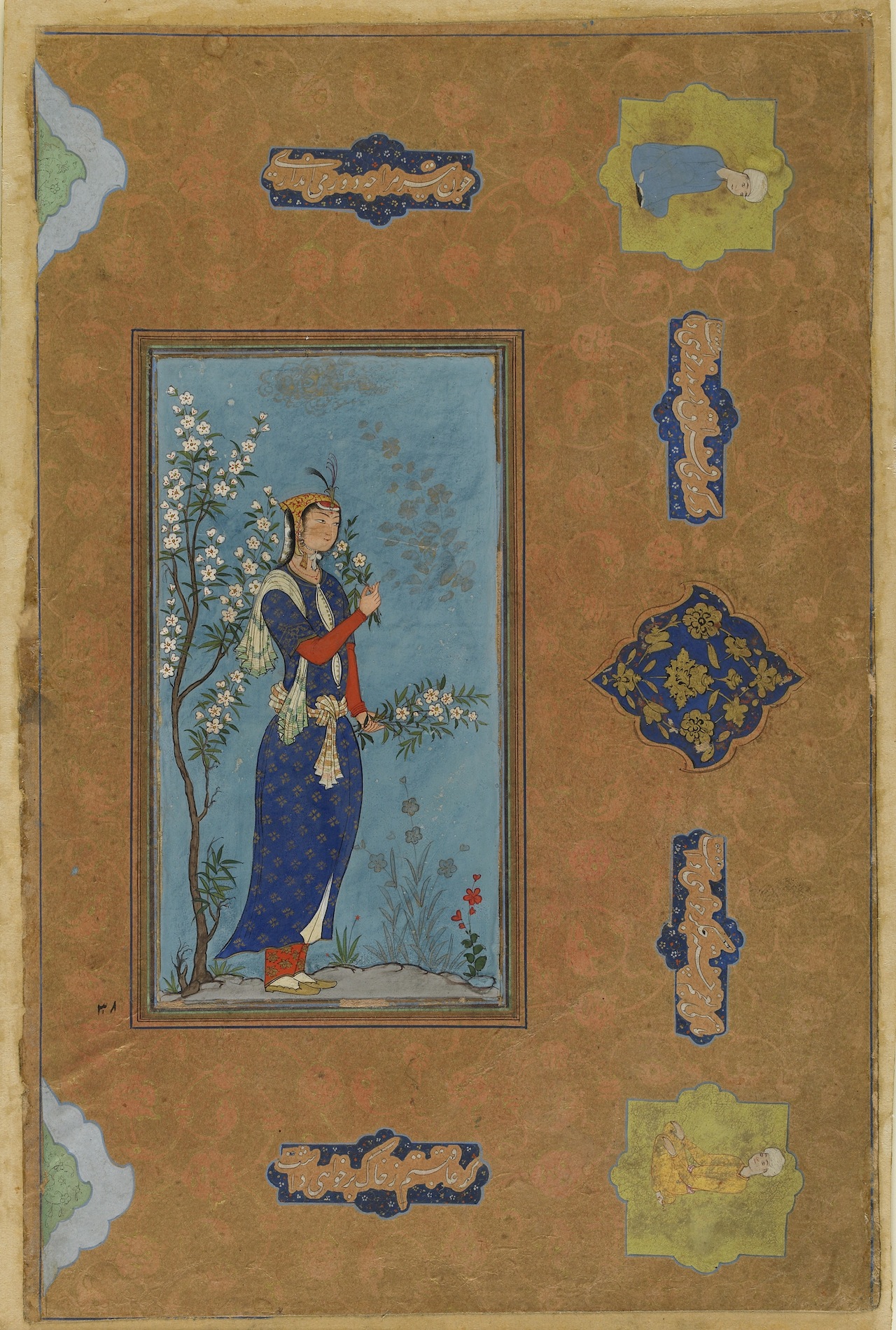 "Woman with a spray of flowers" (ca.1575), Iran, Safavid period, opaque watercolor and gold on paper, Purchase—Smithsonian Unrestricted Trust Funds, Smithsonian Collections Acquisition Program, and Dr. Arthur M. Sackler, Arthur M. Sackler Gallery, S1986.296