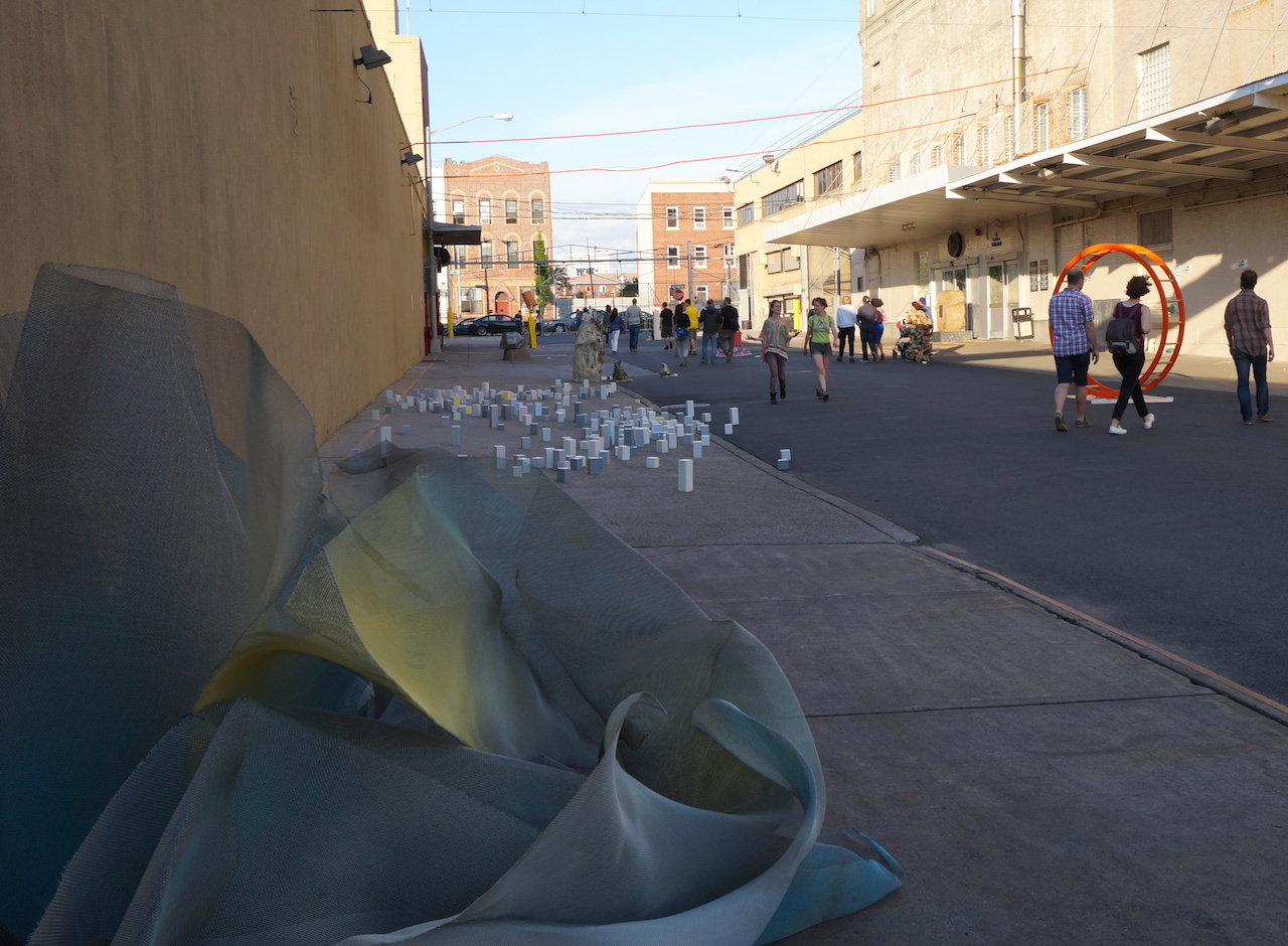 Installation view of 'Home Improvement' on Rock Street during Bushwick Open Studios 2015 (photo by Jillian Steinhauer for Hyperallergic)
