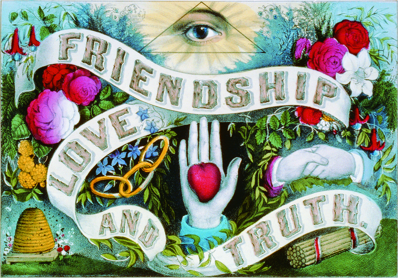 Currier & Ives,, "Friendship, Love and Truth" (1874, New York), hand-colored lithograph (courtesy Library of Congress Prints and Photographs Division)