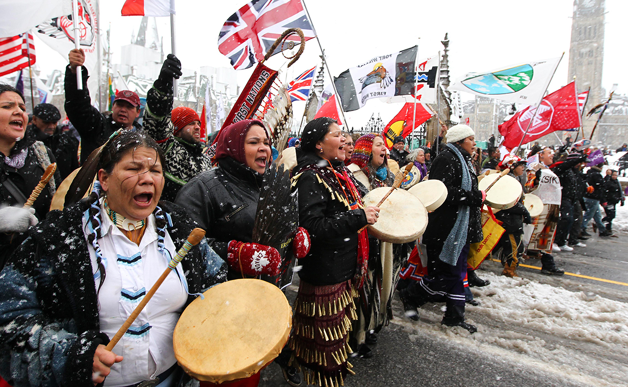 #IdleNoMore protest on Parliament Hill, Ottawa, 2012 (Photo by Andre Forget, QMI Agency, reproduced with permission from publisher)