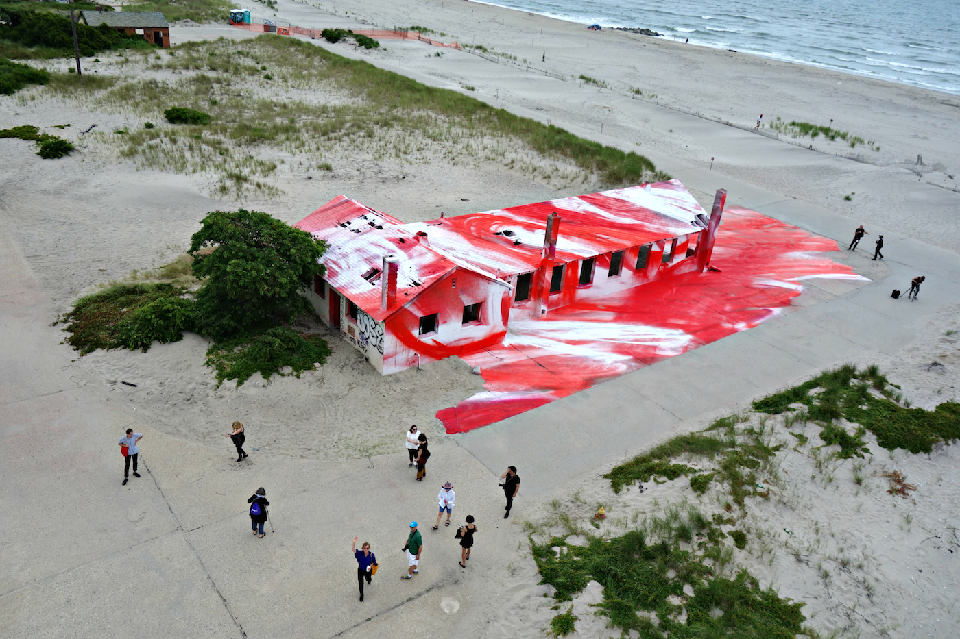 Installation view of Katharina Grosse's "Rockaway!" at Fort Tilden